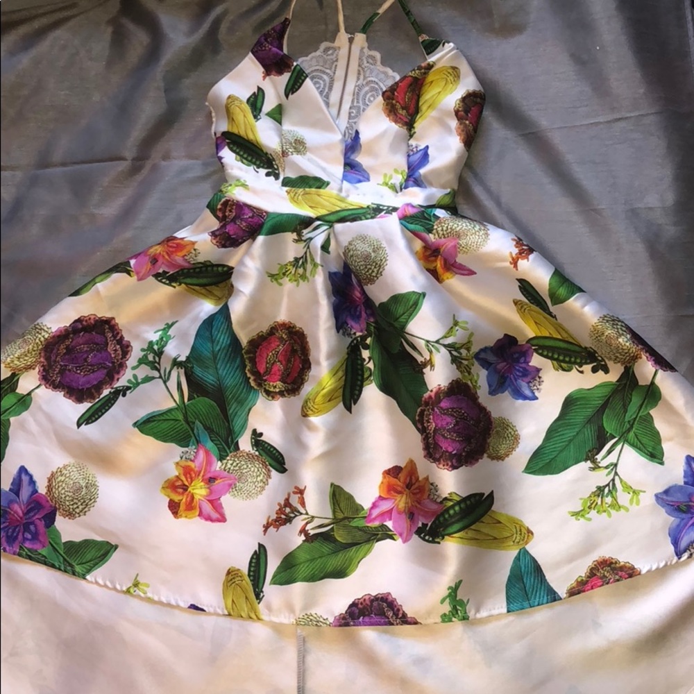 Lovely multi colored flower flared Monaco dress